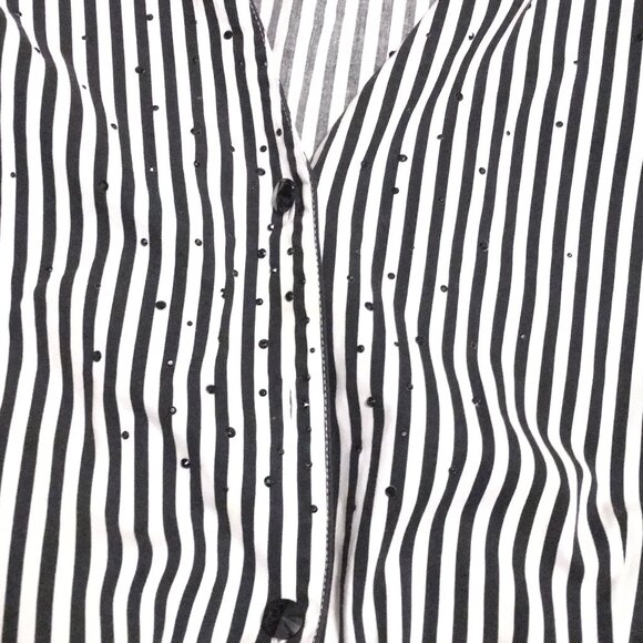 Gothic Beetlejuice Striped Button Down Rhinestone Shirt - Picture 7 of 16